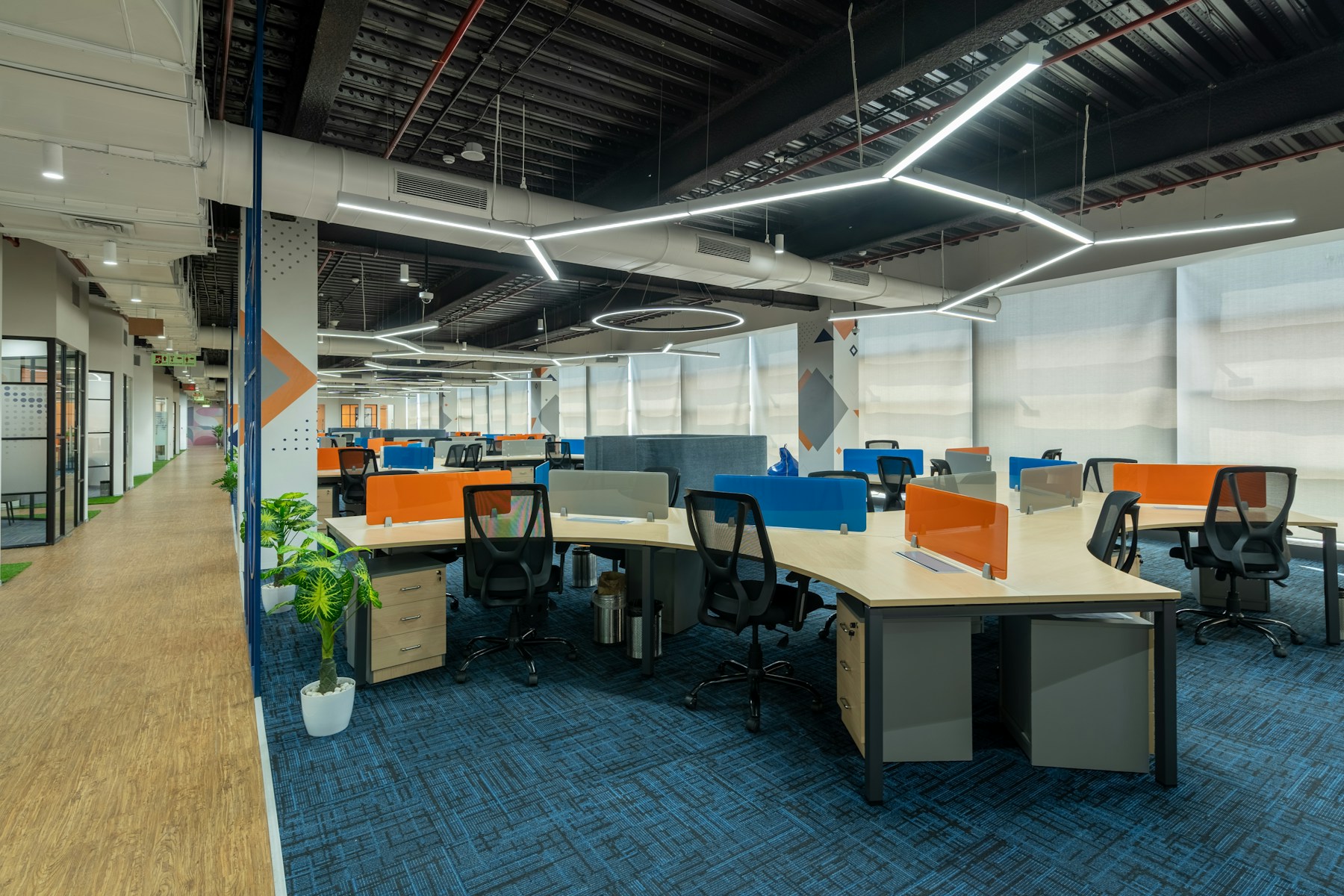 Modern office with carpet flooring