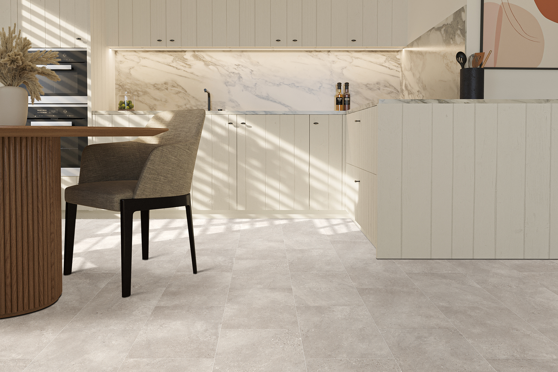 Vinyl sheet flooring in a furnished interior